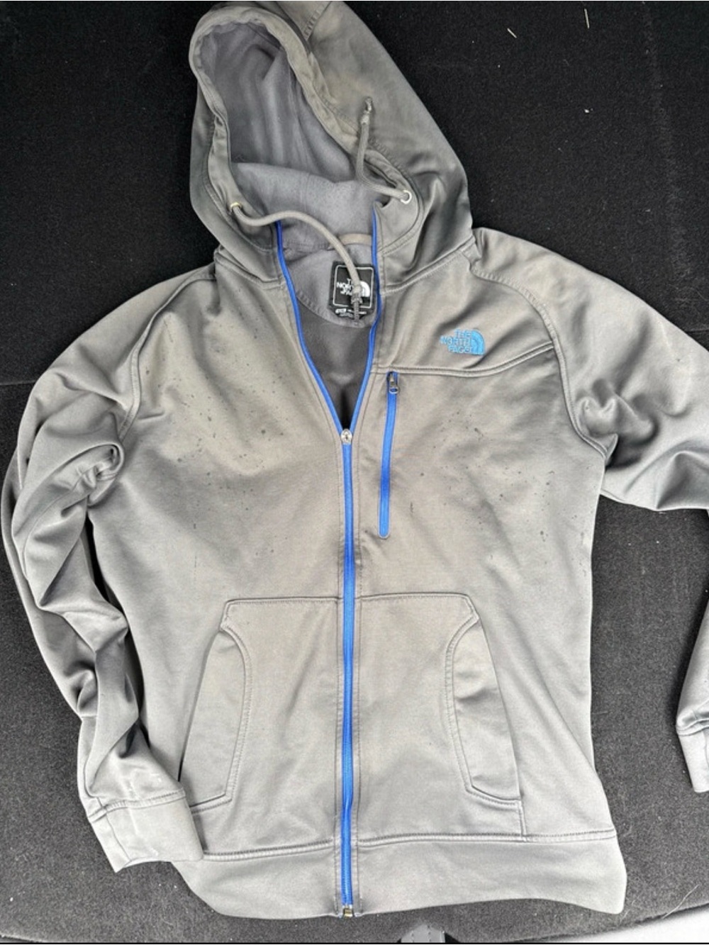 The North Face Gray Hoodie Jacket with Blue Trim